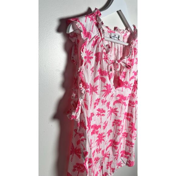Vineyard Vines Palms & Plumeria Ruffle Popover Tank in Knockout Pink Size XL EUC - Picture 3 of 8